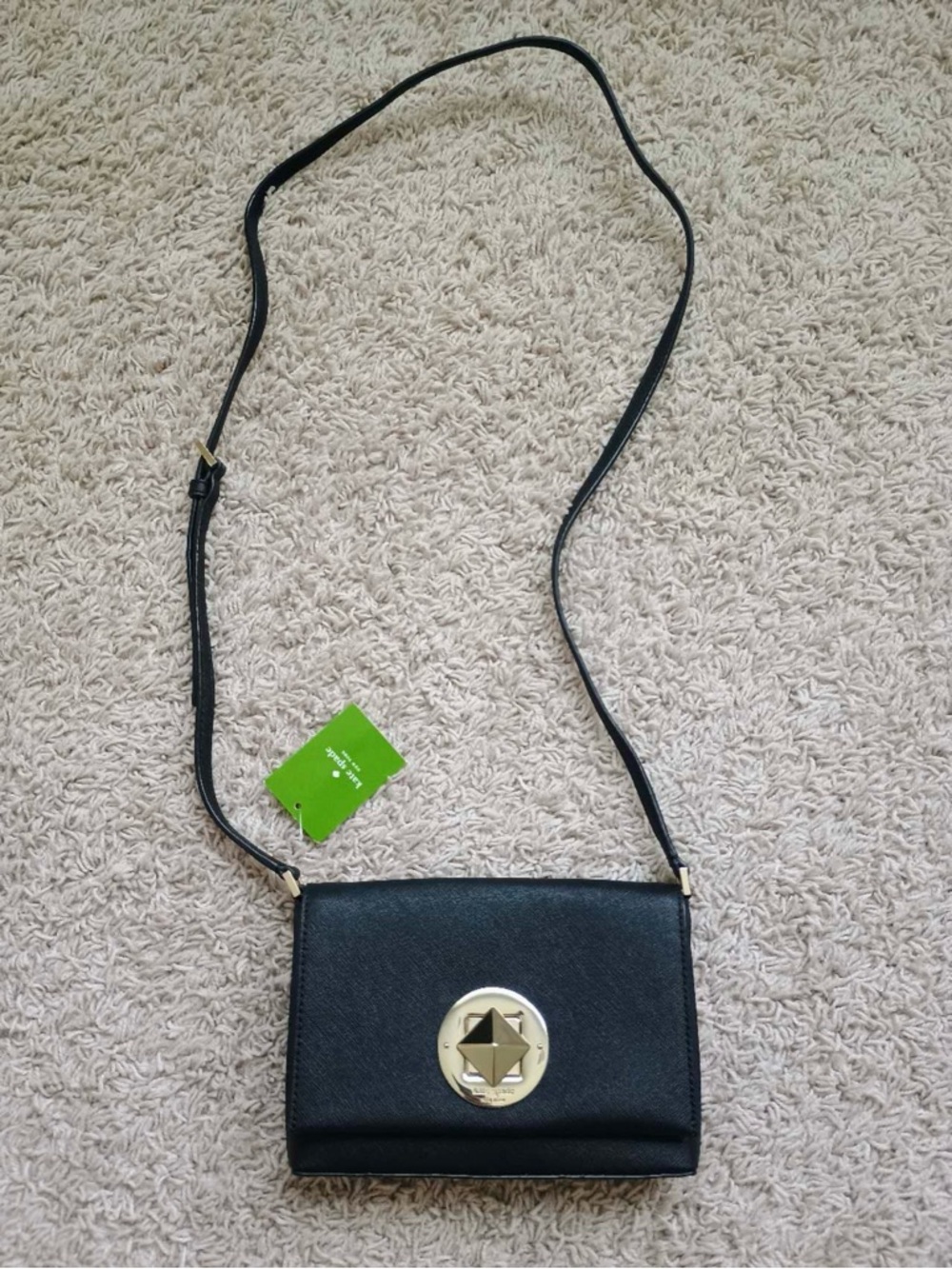 NWT kate spade Leather Crossbody with Gold Turnlock black color
